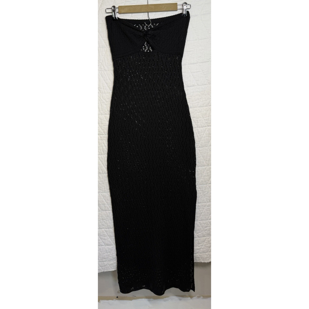Cover-Up swimsuit Dress Black Small maxi crochet side slit strapless tag removed